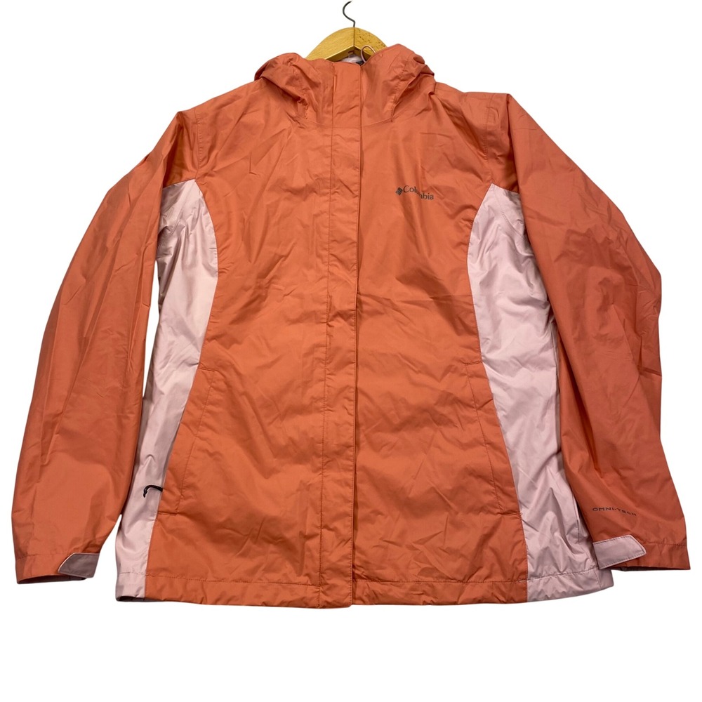 Columbia Timber Pointe Rain Jacket Womens Large Coral Orange Pink XL4965